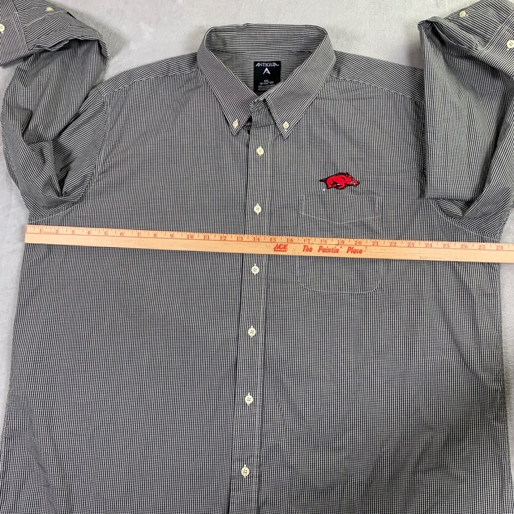 Antigua Button Down Shirt Mens XXL Black Gingham Arkansas Razorbacks Long Sleeve - Picture 4 of 7